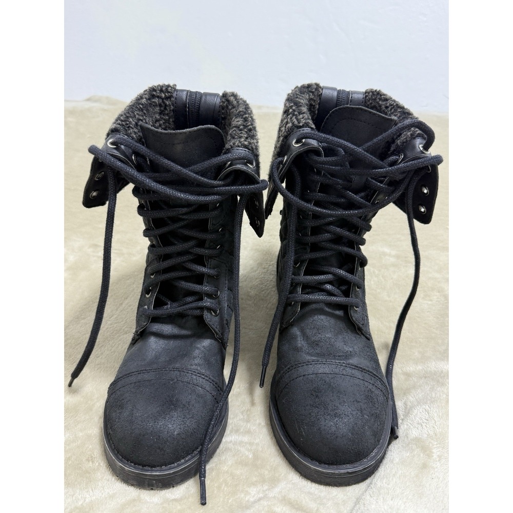 American Eagle Women's Black Boots 6.5 Combat Quilted Mid-Calf - Picture 4 of 10